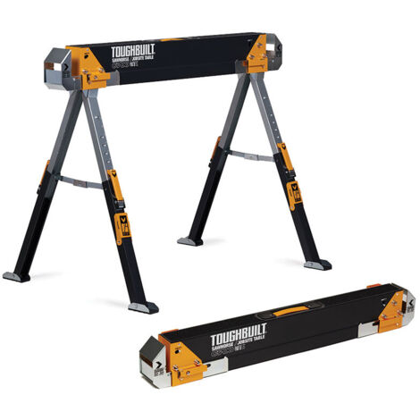 Toughbuilt – Pack de 2 caballetes de trabajo c700 – Soporte robusto para madera y metal – Altura ajustable – Fácil montaje y transporte (1/10)