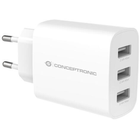 CARGADOR USBCONCEPTRONIC 0W 3xUSB- COLOR BLANCO ALTHEA13W (1/4)