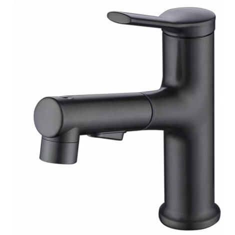 Robinet de lavabo extractible à noyau interne entièrement en cuivre, lavabo de salle de bain noir, robinet rétractable eau chaude/eau froide (1/4)