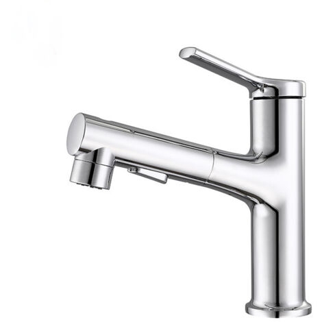 Robinet de lavabo extractible à noyau interne entièrement en cuivre, lavabo de salle de bain noir, robinet rétractable eau chaude/eau froide (1/4)