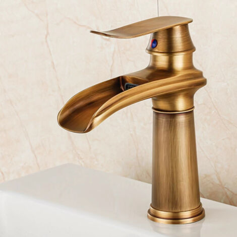 Robinet de lavabo tout cuivre de style antique, robinet de lavabo européen doré à poser ou à encastrer (1/3)