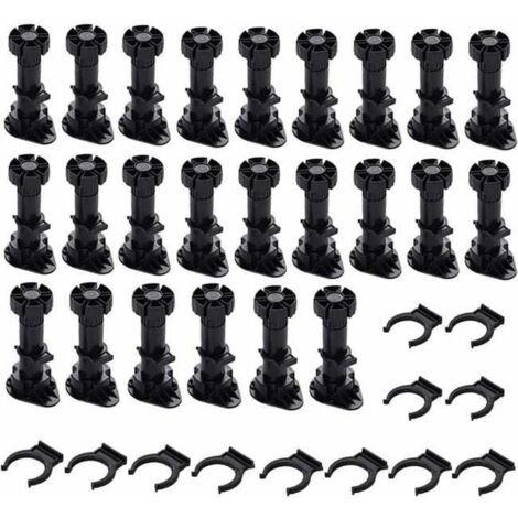 24 pieds d'armoire en plastique, pieds de meubles, pieds de meubles réglables (80 mm-100 mm), pieds de meubles en plastique noir