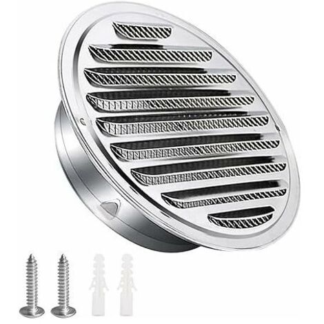 Grille aération VMC,Grille d'aération en acier inoxydable 125mm avec vis et chevilles Protection contre les intempéries Lamelles avec moustiquaire et boucle Grille d'évacuation d'air ronde Visser et b (1/5)