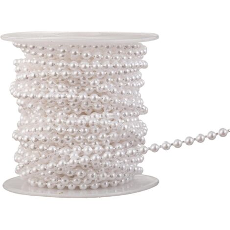 Guirlande de perles d'imitation de 3 mm, petite taille, pour décoration, centre de table, mariage, fête, sapin de Noël (25 m, blanc) (1/4)