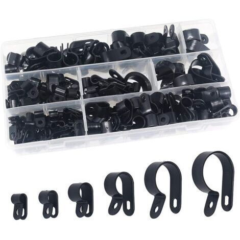 Pinces en plastique en nylon 200 pièces - Attaches pour conduits, câbles, gaines et gaines Ø 5/6/10/13/19/23mm (1/4)