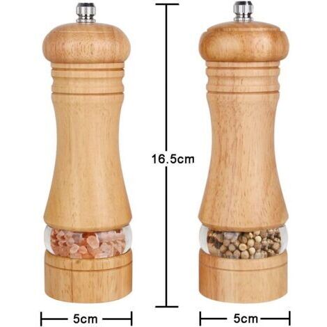 Lot de 2 moulins à sel et poivre en chêne naturel –Mécanisme céramique réglable –Dimensions 6 pouces –Résistants à l'humidité (1/4)