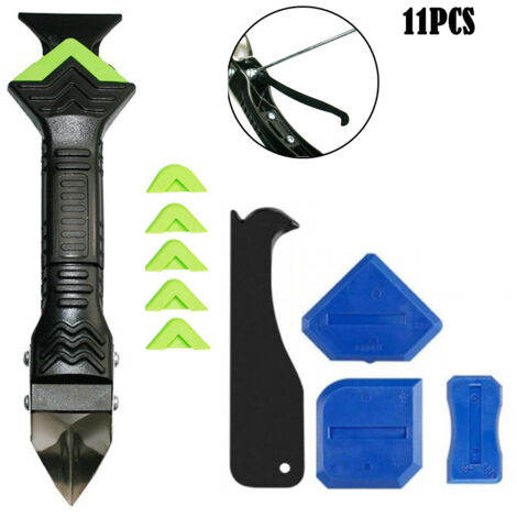 5 en 1 applicateur de dissolvant grattoir en silicone 11 pièces joints de carrelage outil d'étanchéité en silicone pour sol de cuisine de salle de bain (1/5)