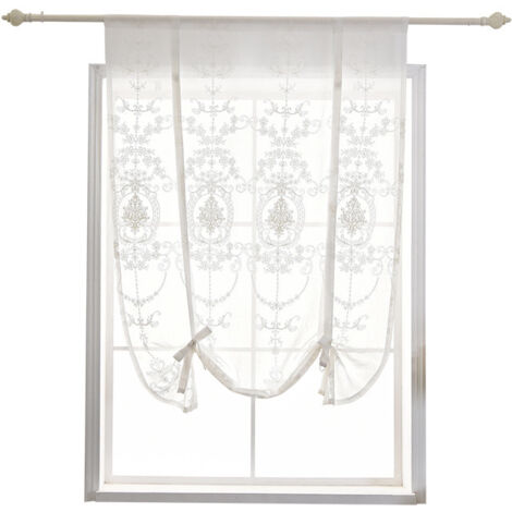 Store Bateau Transparent Avec Voile Broderie Ruban (largeur 100 Cm X Hauteur 120 Cm Blanc)
