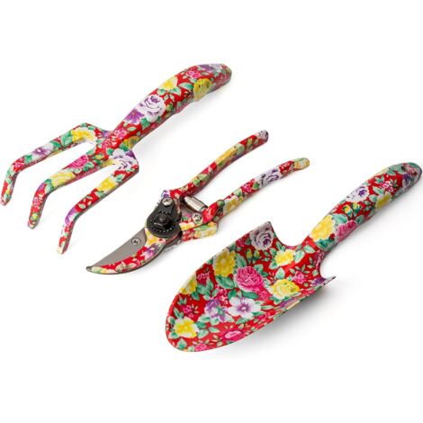 Set d'outils de jardin, set d'outils de jardin en aluminium 3 pièces comme truelle, cultivateur, sécateur, set cadeau de jardinage Pink (1/5)