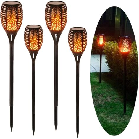 Lampe Solaire Pelouse Flamme Lumière Jardin Extérieur Bouchon de Sol Lumière Décorative (4 Pièces) (1/5)