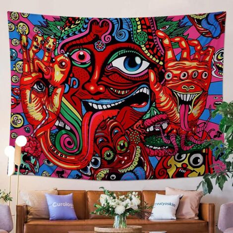 Psychédélique Arabesque Tapisserie Tenture Murale Hippie Tapisserie Murale Abstrait Rétro Motif Tapisseries Magique Fractale Tapestry(148x200cm) (1/5)