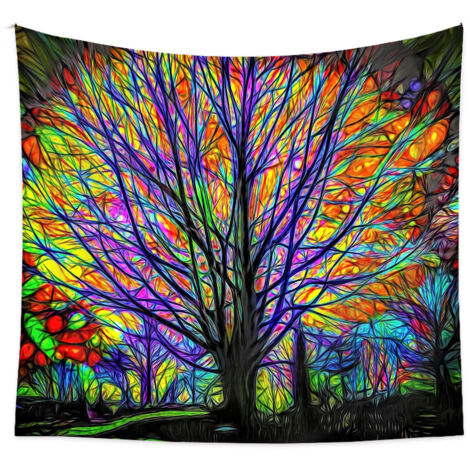 Tapisserie d'arbre arc-en-ciel psychédélique Tapisseries de forêt Trippy colorées Tenture murale Bohème Hippie Tapisserie pour chambre à coucher Salon Dortoir Décoration murale Tissu 51,2 x 59,1 pouce (1/5)