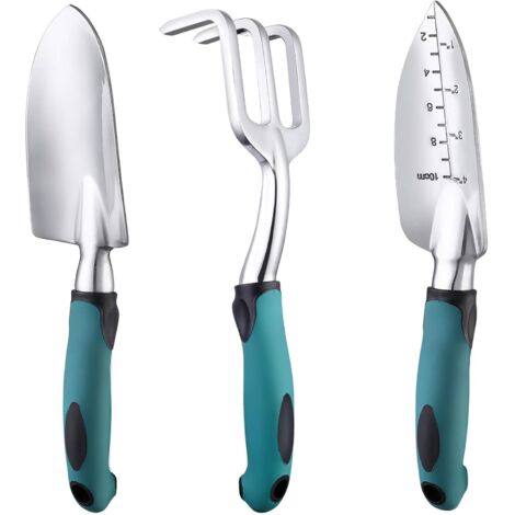 Set d'outils de jardinage, 3 truelles de jardin lourdes, pelle à main de jardin en aluminium moulé, avec poignée en caoutchouc antidérapante, vert foncé (1/5)