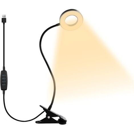 Lampe de lecture légère à clipser 48 LED lampe de bureau de protection des yeux avec 3 options de couleur de lumière, avec chargement USB