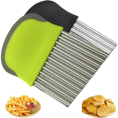 2 pièces couteau à frites en acier inoxydable coupe-légumes ondulé légumes salade de fruits noir vert (1/5)