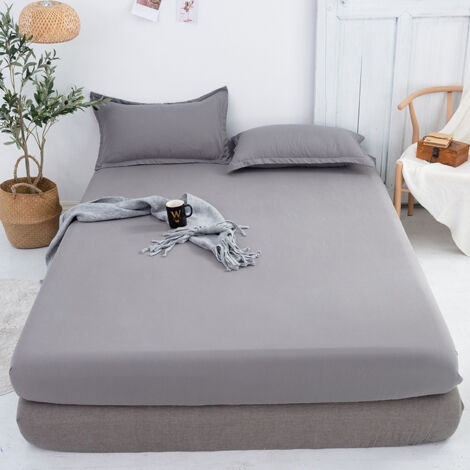 Drap de lit couleur unie en coton Aloe vera Drap simple en coton Aloe vera produit unique brossé actif 150x200cm (hauteur 18cm) (1/4)