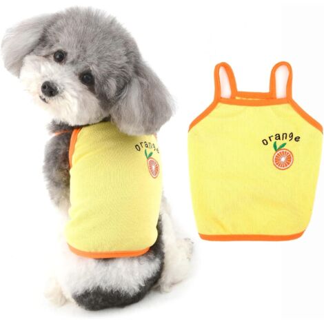 Vêtements pour animaux de compagnie en coton - T-shirts pour chiots - T-shirts brodés pour chiens et chats - Débardeur respirant en tricot doux - Vêtements d'été sans manches orange (1/4)