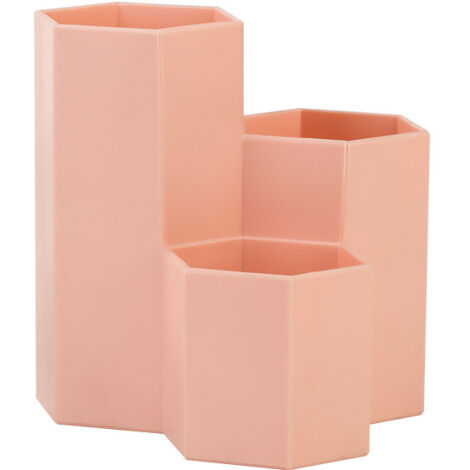 Porte-stylo hexagonal conteneur boîte à crayons en plastique boîte de rangement de bureau étudiant fournitures de bureau rose (1/4)