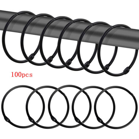 Lot de 100 anneaux de rideau de douche, crochets de rideau de douche décoratifs antirouille en métal rond crochets de douche pour tringle de douche de salle de bain (noir) (1/4)