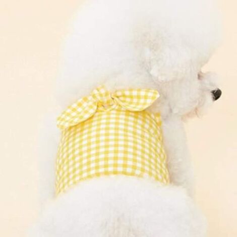 Été cool petit fronde animal de compagnie en peluche que panda et poméranien vêtements doux plaid T-shirt gilet petit chien et chat manteau jaune (1/3)
