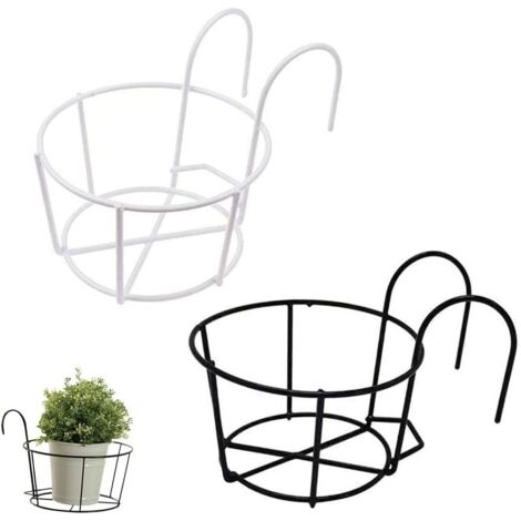 2 Pièces Fer Suspendu Support de Fleur, Support à Fleurs Suspendu Rond, Le Fer Évider Fer Rond Crochet Pot pour La Maison, Balcon, Jardin, Balustrade, Clôture (Noir, Blanc) (1/5)