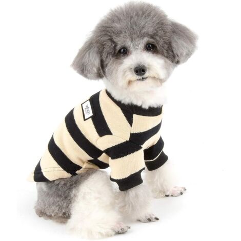 Pull pour chiot manteau d'hiver doux coton rayures chaud chiot chat veste vêtements pour animaux de compagnie Chihuahua Yorkshire noir M (1/4)