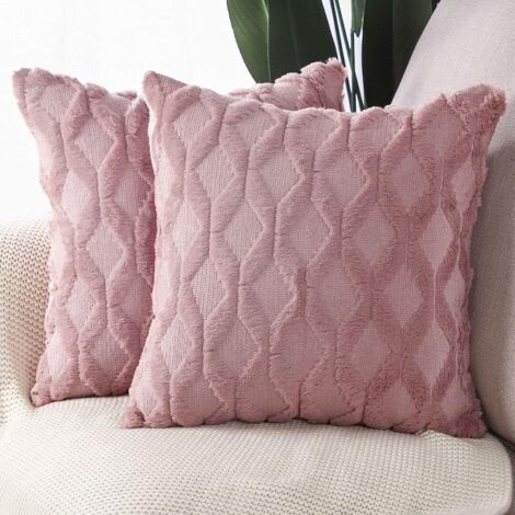 Lot de 2 housses de coussin décoratives en velours de laine courte en peluche douce 45,7 x 45,7 cm Beige carré de luxe style taie d'oreiller pour canapé chambre (rose) (1/5)