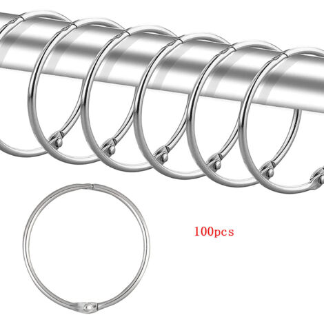 Lot de 100 anneaux de rideau de douche, crochets de rideau de douche décoratifs antirouille, crochets ronds en métal pour tringle de douche de salle de bain (argent) (1/4)