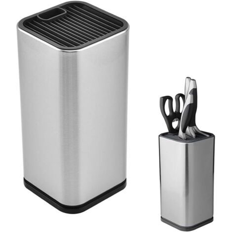 Porte-couteau en acier inoxydable pour la cuisine avec fente pour ciseaux et trous de nge pour le rangement de divers couteaux (1/5)