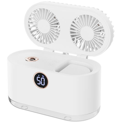 LAN BDD Petit ventilateur Mini ventilateur de bureau avec vaporisateur, ventilateur de bureau portable, 3 modes de vent et 2 modes de brumisation, réservoir d'eau de 400 ml, adapté à la maison et au b