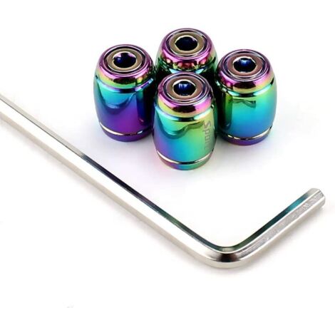 LAN Lot de 4 bouchons de valve de pneu de voiture avec clé, alliage de zinc antivol, bouchons de valve de pneu de voiture (1/5)