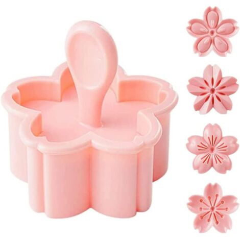 LAN Cookie Cutter Silicone Cuisson, Ensemble de 5 Pièces Moule à Bonbons, Moule à Gâteau de Lune En Silicone, Presse à Fleurs de Cerisier Rose pour Biscuits Maison, Fudge, Gâteaux de Lune (4 Modèles) (1/5)
