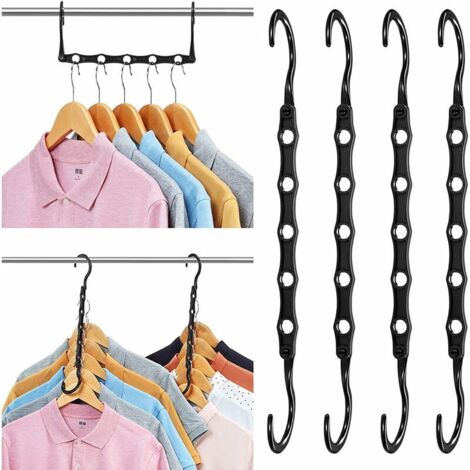 LAN Cintres Magiques,10 Gain de Place Crochet,Cintre Multifonctionnel Vertical & Horizontal,Organiseur Penderie Pivotant à 360° Gagner 3 Fois Plus de Place Rangment cintres pour vêtements,Sacs,Noir (1/5)