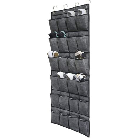 LAN BDD Rangement des Chaussures à Suspendre Derrière de Porte - Chaussures étagère 24 Poches, Suspendre Organiseur, Stockage de Chaussures, Noir Tissu en Lin (1/5)