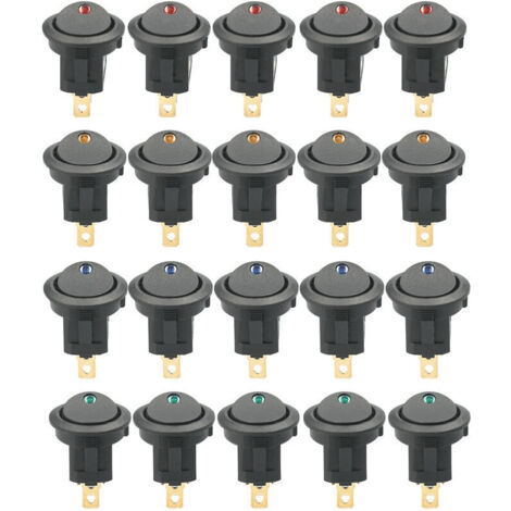 LAN 20pcs DC 12V 20A interrupteur à bascule circulaire LED lumière interrupteur à bascule commande interrupteur marche / arrêt interrupteur SPST pour camion de voiture ATV UTV (20pcs) (1/5)