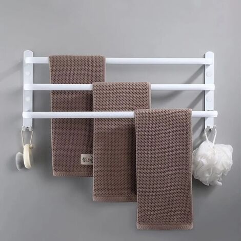 LAN Porte-serviettes de salle de bain à 3 niveaux Porte-serviettes de salle de bain en aluminium Porte-serviettes mural (Blanc, 30cm) (1/5)