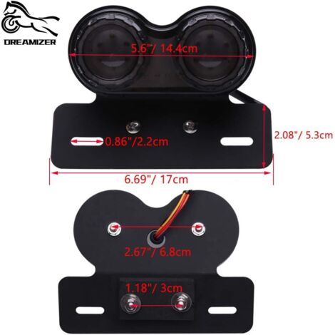 LAN Universel 40 LED Double Feu arrière de Moto Feu de Freinage,Indicateurs de Clignotant Lampe de marche avec Support de plaque d'immatriculation pour Chopper Street Bike Dirt Bike(Fumée) (1/5)