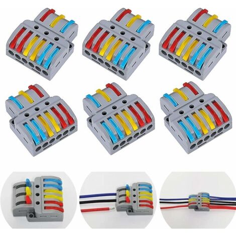 LAN 6 pieces borne,domino electrique, connecteur electrique, sucre electrique, connecteur electrique rapide, borne de connexion électrique,connecteurs electriques rapide avec levier, (3-6) (1/5)