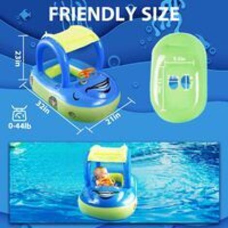 Anneau Flotteur Piscine Bébé – Siège De Sécurité – Auvent UPF 50 Réglable – Ours Bleu – 3 à 36 Mois – Gonflage Rapide