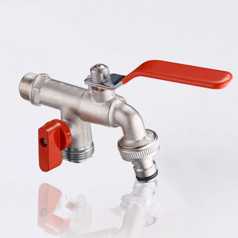 LAN Robinet 1/4 de tour 1/2 nez 3/4 Ø15 + sortie vanne mâle 3/4' Pouce Robinet d'eau en Laiton Double de Qualité Supérieure, Résistant à la Rouille et au Gel Pour Jardin, Machine à Laver, Baril de Pl (1/3)