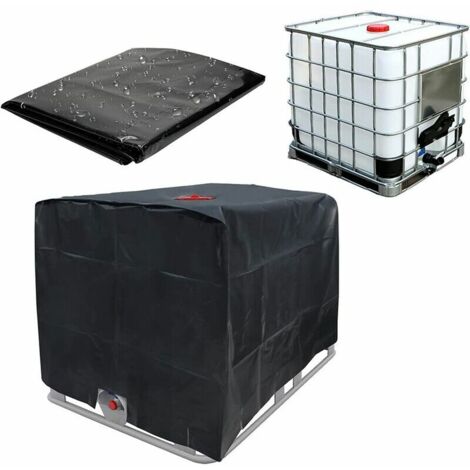 LAN Couvercle de réservoir d'eau, couvercle de réservoir IBC pour réservoir 1000L, couvercle de protection pour réservoir d'eau, anti-poussière, anti-UV, anti-pluie, 120 x 100 x 116 cm (noir), (1/5)
