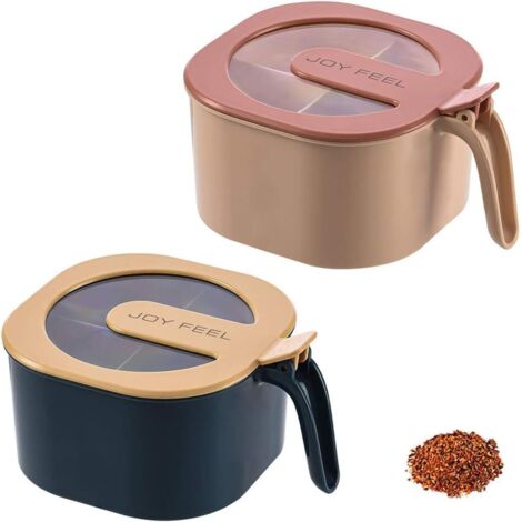 LAN 2 Pièces Boîte d'Assaisonnement en Plastique, Pot à Épices Multi-Grille, Multifonction Accueil 4 Cellules PP Boîte d'Assaisonnement avec Cuillère Blanche pour Contenir Sel, Poivre (Rose, Bleu) (1/5)