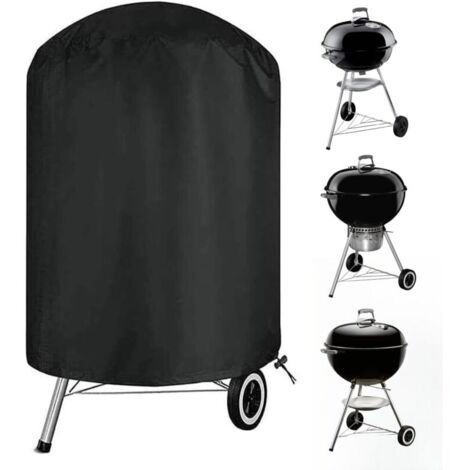 LAN Housse de barbecue au charbon de bois - Housse de barbecue ronde - Compatible avec la plupart des barbecues au charbon de bois - 27,5 x 27,5 pouces - Noir (1/5)