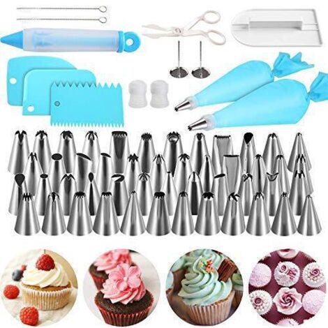 LAN Ustensile de barbecue--62 Pièces Douilles Patisserie , Kit de Patisserie 25 Douilles, Poche à Douille Silicone, Spatule à Glaçage & Grattoir à Gateau, Accesoire Patiserie pour Cupcakes, Pâte à Cho (1/5)