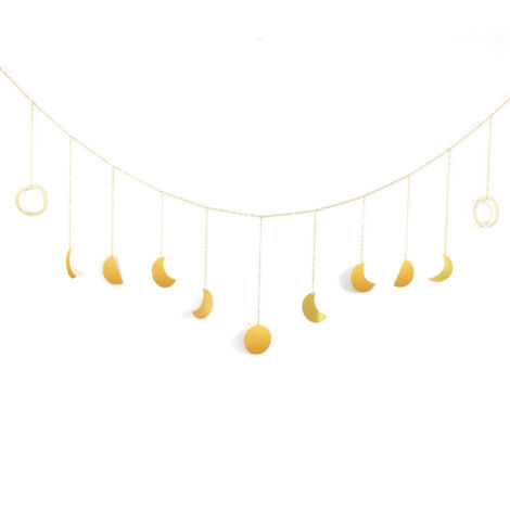 LAN Guirlande de phases de lune - ornements bohèmes pour la maison en métal, décoration de Ramadan en macramé à suspendre pour mariage intérieur, bureau à domicile, dortoir pour chambre d'enfant (1/4)