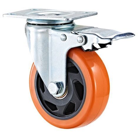 LAN Jeu de roulettes avec plaque de montage, Ø 50, plastique orange, acier et plastique, 1 jeu (1/5)