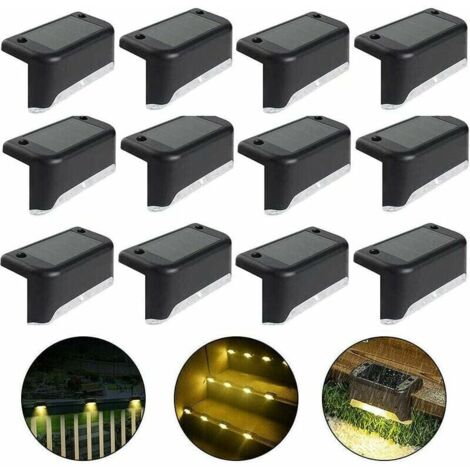 LAN Lampe solaireLampe de clôture solaire étanche, lumière de pont solaire, lampe d'escalier, lampes solaires de jardin LED IP65 pour clôtures d'escalier de patio (Lumière chaude-Noir, 12 PCS) (1/5)