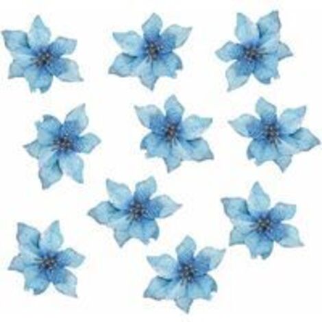 LAN Fleurs de Noël Mariage artificiel Fleurs de Noël Décorations d'arbre de Noël à paillettes (10 pcs) (Bleu) (1/3)