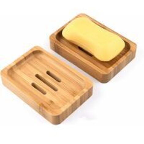 LAN 2Pcs Bambou Naturel en Bois Porte Savons Boîte à Savon pour Salle de Bains Douche Porte-savons Artisanat pour Savon, éponges et Plus (1/5)