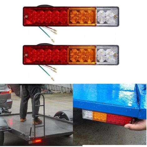 LAN Lot de 2 12V Feux de Remorque LED,Universel LED Feux Arrière 20LED Feux de Recul Freinage Clignotant Eclairage Phare Arrière pour Remorque Camion Tracteur Caravane Bus Camping (1/5)